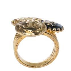Pre Owned CH Carolina Herrera Enamel Gold Tone Ring Size 54.5