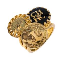 Pre Owned CH Carolina Herrera Enamel Gold Tone Ring Size 54.5