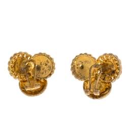Pre Owned   CH Carolina Herrera Gold Tone Enamel Logo Stud Earrings