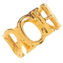 Pre Owned CH Carolina Herrera Logo Heart Gold Tone Band Ring
