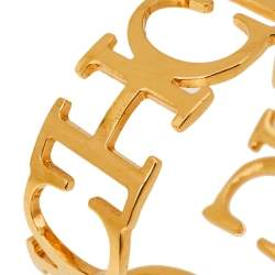 Pre Owned CH Carolina Herrera Logo Gold Tone Open Cuff Bracelet