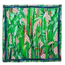 Pre Owned CH Carolina Herrera Green Printed Silk Scarf 