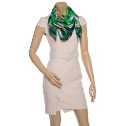 Pre Owned CH Carolina Herrera Green Printed Silk Scarf 