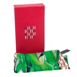 Pre Owned CH Carolina Herrera Green Printed Silk Scarf 