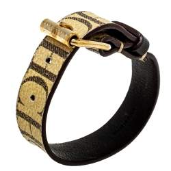 Pre Owned CH Carolina Herrera Beige Monogram Print Leather Bracelet