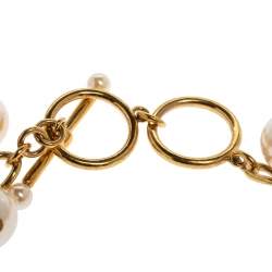 Pre Owned CH Carolina Herrera Crystal Metal Bead and Faux Pearl Cluster Toggle Necklace