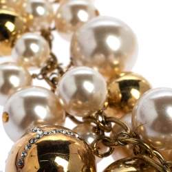 Pre Owned CH Carolina Herrera Crystal Metal Bead and Faux Pearl Cluster Toggle Necklace