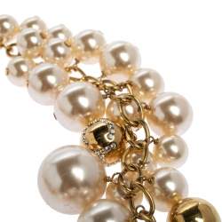 Pre Owned CH Carolina Herrera Crystal Metal Bead and Faux Pearl Cluster Toggle Necklace