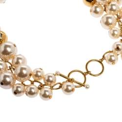 Pre Owned CH Carolina Herrera Crystal Metal Bead and Faux Pearl Cluster Toggle Necklace