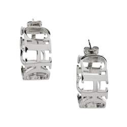 Pre Owned CH Carolina Herrera Logo Silver Tone Hoop Earrings