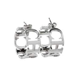 Pre Owned CH Carolina Herrera Logo Silver Tone Hoop Earrings