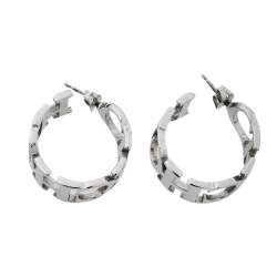 Pre Owned CH Carolina Herrera Logo Silver Tone Hoop Earrings