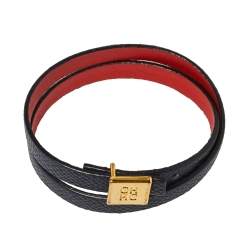 Pre Owned CH Carolina Herrera Black Leather Double Wrap Bracelet
