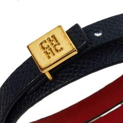 Pre Owned CH Carolina Herrera Black Leather Double Wrap Bracelet