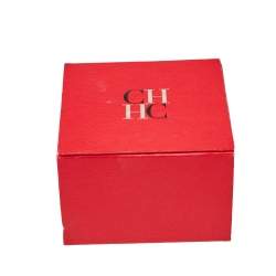 Pre Owned CH Carolina Herrera Crystal Logo Pendant Gold Tone Necklace