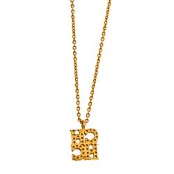 Pre Owned CH Carolina Herrera Crystal Logo Pendant Gold Tone Necklace