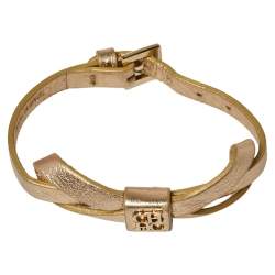 مملوكة مسبقًا CH Carolina Herrera Gold/Ecru Leather Ribbon Bracelet