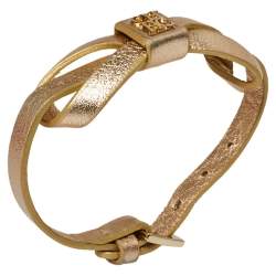 مملوكة مسبقًا CH Carolina Herrera Gold/Ecru Leather Ribbon Bracelet