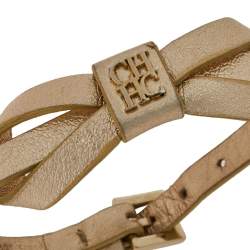 مملوكة مسبقًا CH Carolina Herrera Gold/Ecru Leather Ribbon Bracelet