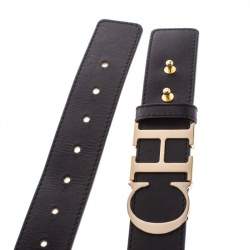 Pre Owned Carolina Herrera Black Leather CH Buckle Belt 95 CM