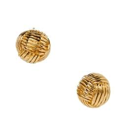 Pre Owned CH Carolina Herrera Gold Tone Textured Sphere Stud Earrings