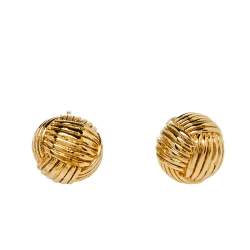 Pre Owned CH Carolina Herrera Gold Tone Textured Sphere Stud Earrings