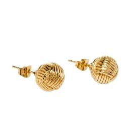 Pre Owned CH Carolina Herrera Gold Tone Textured Sphere Stud Earrings