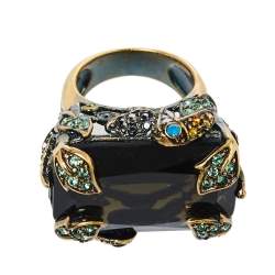 Pre Owned CH Carolina Herrera Gold Tone Crystal Toucan Statement Ring Size EU 55