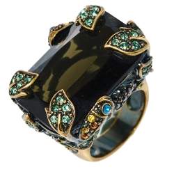 Pre Owned CH Carolina Herrera Gold Tone Crystal Toucan Statement Ring Size EU 55