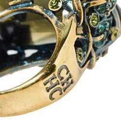Pre Owned CH Carolina Herrera Gold Tone Crystal Toucan Statement Ring Size EU 55