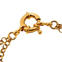 Pre Owned CH Carolina Herrera Logo Heart Charm Double Chain Bracelet