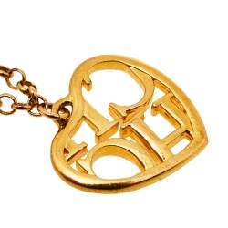 Pre Owned CH Carolina Herrera Logo Heart Charm Double Chain Bracelet