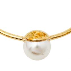 Pre Owned CH Carolina Herrera Faux Pearl Gold Tone Cuff Bracelet