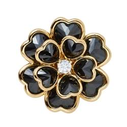 Pre Owned CH Carolina Herrera Black Floral Crystal Cocktail Ring Size EU 56