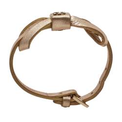 Pre Owned CH Carolina Herrera Metallic Gold Leather Ribbon Bracelet