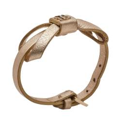 Pre Owned CH Carolina Herrera Metallic Gold Leather Ribbon Bracelet