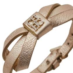 Pre Owned CH Carolina Herrera Metallic Gold Leather Ribbon Bracelet