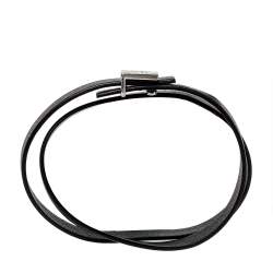 Pre Owned CH Carolina Herrera Black Leather Let it Glow Double Loop Bracelet