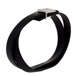 Pre Owned CH Carolina Herrera Black Leather Let it Glow Double Loop Bracelet