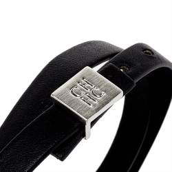 Pre Owned CH Carolina Herrera Black Leather Let it Glow Double Loop Bracelet