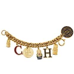 Pre Owned Carolina Herrera Enameled Russian Doll Charm Gold Tone Bracelet