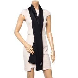 Pre Owned CH Carolina Herrera Black Monogram Crystal Logo Detail Silk Stole