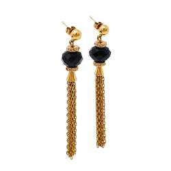 Pre Owned Carolina Herrera Black Beaded Crystal Chain Tassel Earrings