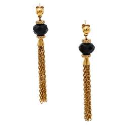 Pre Owned Carolina Herrera Black Beaded Crystal Chain Tassel Earrings