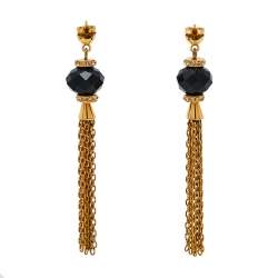 Pre Owned Carolina Herrera Black Beaded Crystal Chain Tassel Earrings