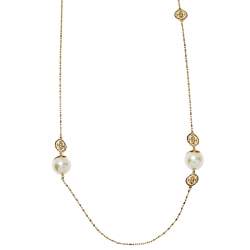 Pre Owned Carolina Herrera Gold Tone Faux Pearl Station Long Necklace