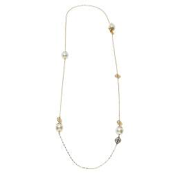Pre Owned Carolina Herrera Gold Tone Faux Pearl Station Long Necklace