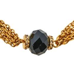 Pre Owned Carolina Herrera Gold Tone Multi Strand Black Beaded Toggle Bracelet