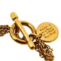 Pre Owned Carolina Herrera Gold Tone Multi Strand Black Beaded Toggle Bracelet