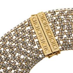 Pre Owned Carolina Herrera Gold Tone Crystal Mesh Band Necklace